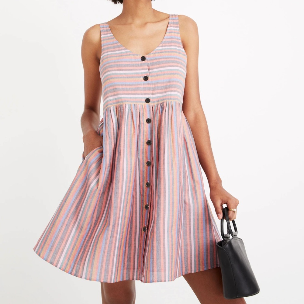 Madewell Scoopneck Tank Dress in Rainbow Stripe Mulled Wine Smith Stripe M